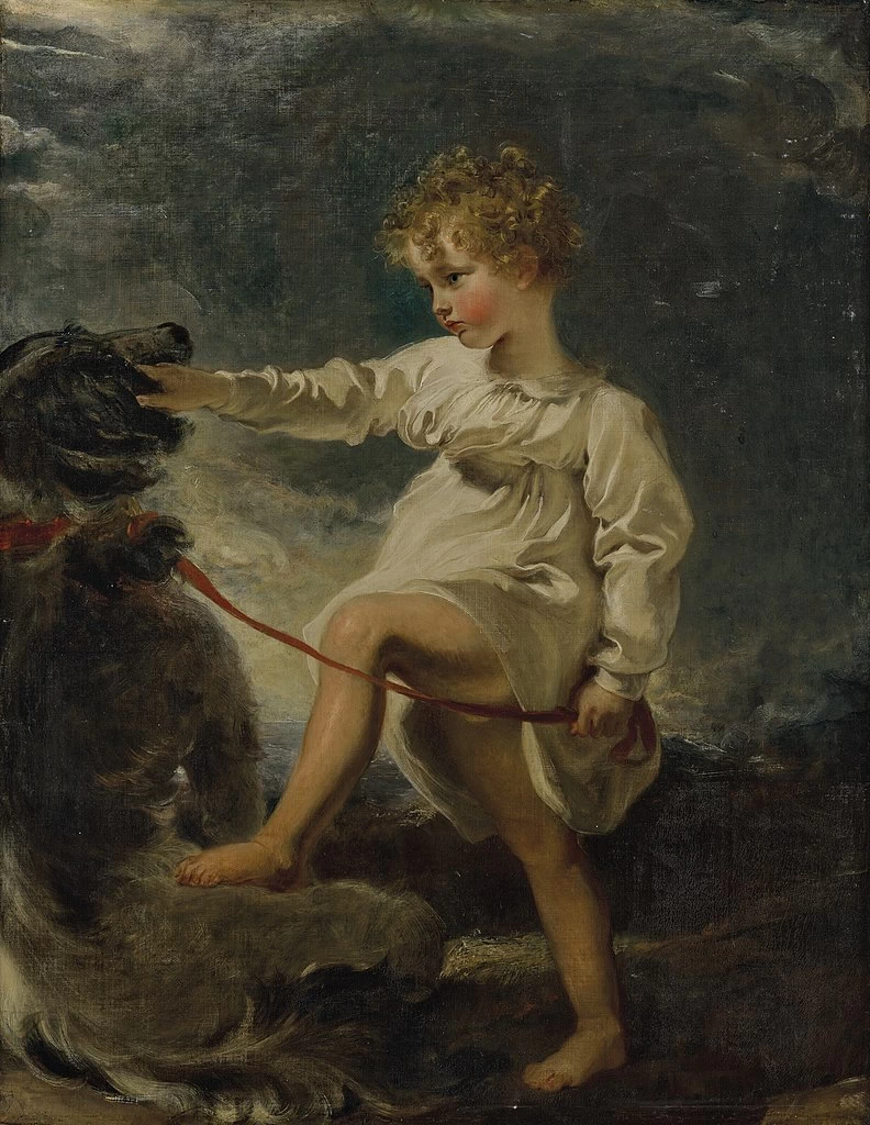 Ritratto di William Lock, da bambino, a figura intera, con un cane